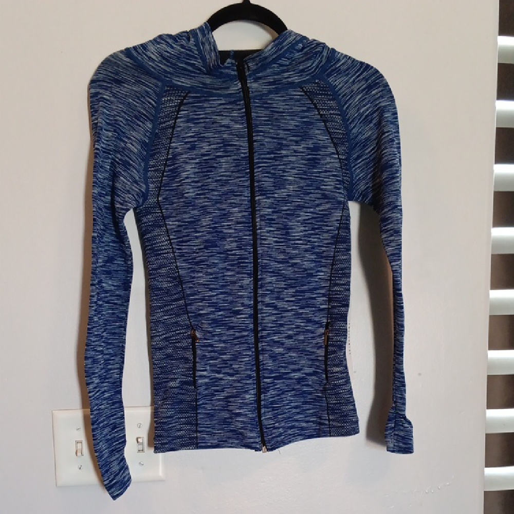 Women's Heathered Blue Hooded Jacket. #2201B